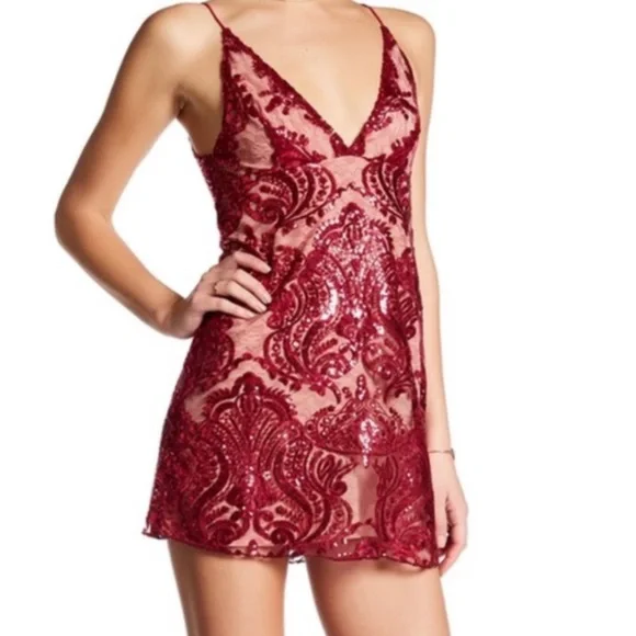 night shimmers mini dress red Free People Night Shimmer Mini Dress